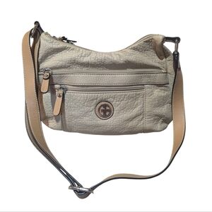 Giani Bernini Tan Cream Leather Hobo Crossbody Purse Bag